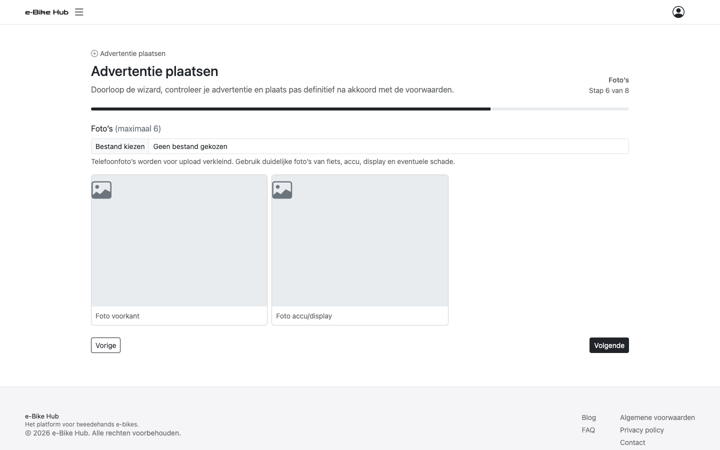 Stap 6 van de advertentiewizard met foto upload